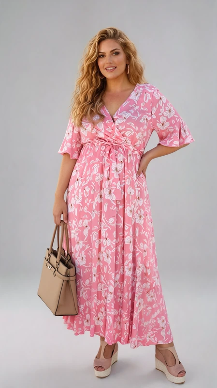 Plus size φόρεμα maxi φλοράλ ροζ. Αν είσαι καλεσμένη σε γάμο, καλεσμένη σε βάπτιση, την άνοιξη ή το καλοκαίρι, φόρεσε το και κλέψε τις εντυπώσεις!