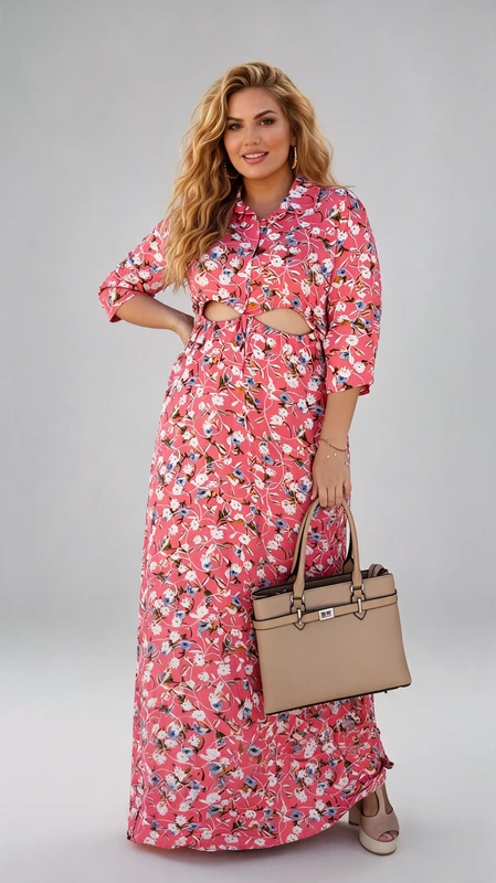 Plus size φόρεμα maxi φλοράλ σομόν. Αν είσαι καλεσμένη σε γάμο, καλεσμένη σε βάπτιση, την άνοιξη ή το καλοκαίρι, φόρεσε το και κλέψε τις εντυπώσεις!