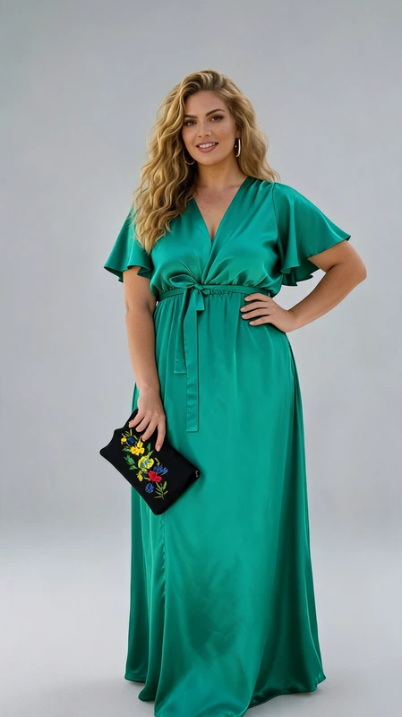 Plus size φόρεμα maxi satin touch πράσινο. Αν είσαι καλεσμένη σε γάμο, καλεσμένη σε βάπτιση, την άνοιξη ή το καλοκαίρι, φόρεσε το και κλέψε τις εντυπώσεις!