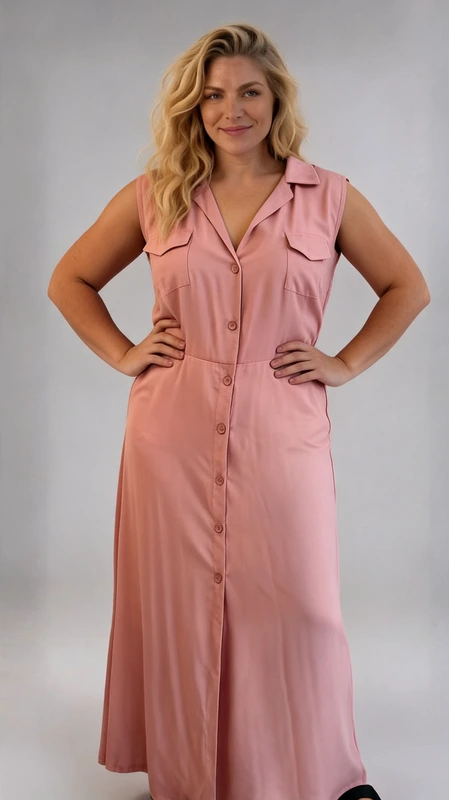 Plus size καλοκαιρινό αμάνικο φόρεμα σε ροζ χρώμα σεμιζιέ. Ιδανικό να φορεθεί καθημερινά από το πρωί έως το βράδυ.