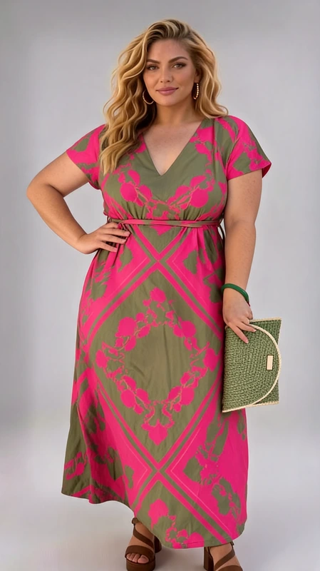 Καλοκαιρινό maxi φόρεμα χακί φλοράλ plus size, αέρινο και δροσερό. Αν θες να είσαι άνετη με ένα δροσερό φόρεμα την άνοιξη ή το καλοκαίρι, φόρεσε το και κλέψε τις εντυπώσεις!