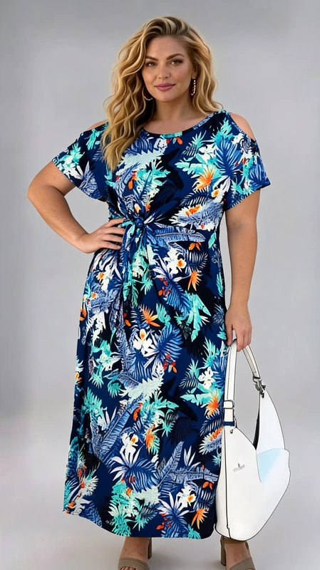 Καλοκαιρινό maxi μίνιμαλ φόρεμα plus size εμπριμέ μπλε αέρινο και δροσερό από μαγιόπανο. Αν θες να είσαι άνετη με ένα δροσερό φόρεμα την άνοιξη ή το καλοκαίρι, φόρεσε το και κλέψε τις εντυπώσεις!