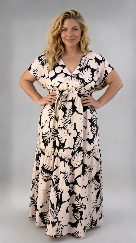 Καλοκαιρινό maxi φόρεμα κρεμ φλοράλ plus size, αέρινο και δροσερό. Αν θες να είσαι άνετη με ένα δροσερό φόρεμα την άνοιξη ή το καλοκαίρι, φόρεσε το και κλέψε τις εντυπώσεις!