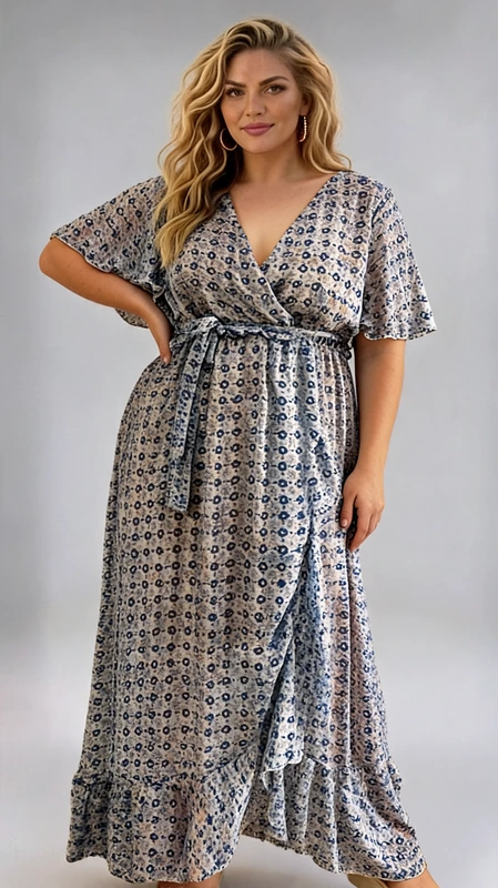 Καλοκαιρινό plus size φόρεμα maxi σε μπλε λευκό χρώμα, φοδραρισμένο, από μουσελίνα. Αν θες να είσαι άνετη με ένα δροσερό φόρεμα την άνοιξη ή το καλοκαίρι, φόρεσε το και κλέψε τις εντυπώσεις!