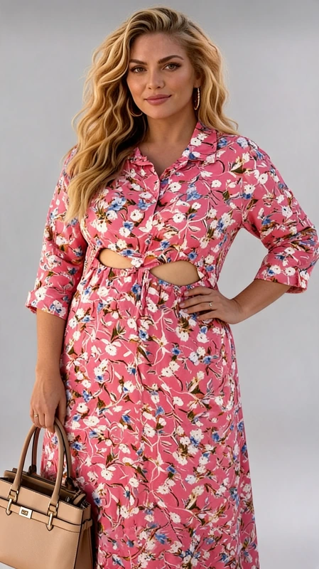 Καλοκαιρινό maxi φόρεμα ροζ φλοράλ plus size, αέρινο και δροσερό. Αν είσαι καλεσμένη σε γάμο ή σε βάπτιση την Άνοιξη και το Καλοκαίρι, αυτό το άνετο και δροσερό φόρεμα θα σε βοηθήσει να κλέψεις τις εντυπώσεις!