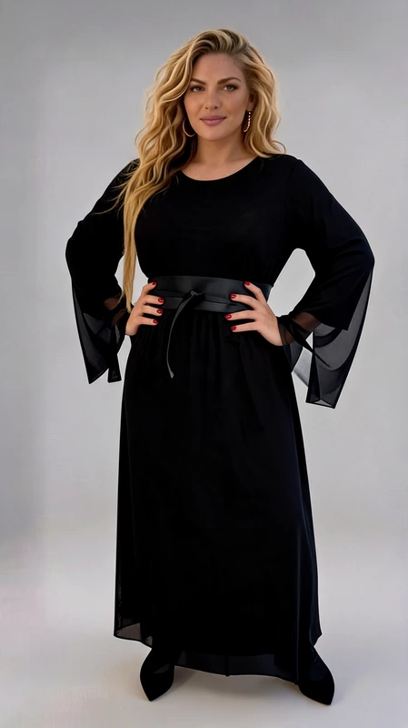 Plus size φόρεμα μαύρο μάξι βραδινό. Κατάλληλο να φορεθεί όλες τις εποχές του χρόνου, ιδανικό για αμπιγιέ εμφανίσεις!