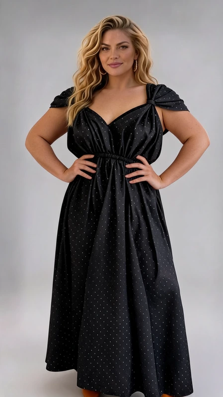 Plus size φόρεμα μαύρο μάξι βραδινό αμπιγιέ εμπριμέ, πολυμορφικό ώστε να μπορεί να φορεθεί και αμάνικο με έξω την πλάτη και κοντομάνικο με καλυμμένη πλάτη. Κατάλληλο να φορεθεί άνοιξη και καλοκαίρι, ιδανικό για αμπιγιέ εμφανίσεις!