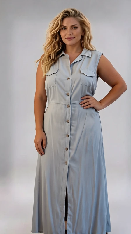 Plus size καλοκαιρινό αμάνικο φόρεμα σε γκρι χρώμα σεμιζιέ. Ιδανικό να φορεθεί καθημερινά από το πρωί έως το βράδυ.