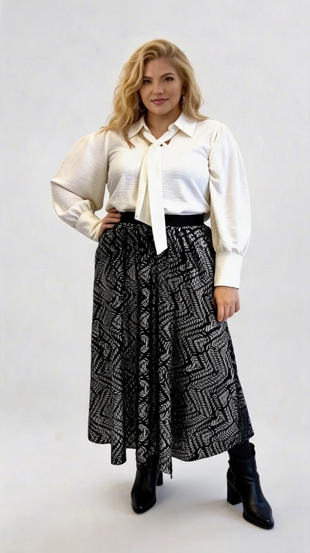 Plus size φούστα αμπιγιέ ψηλόμεση μάξι σε ασημί, μαύρο χρώμα - FPS116 | Candiashop Boutique, Plus size φούστα αμπιγιέ ψηλόμεση μάξι σε ασημί, μαύρο χρώμα. Ιδανικός συνδυασμός με μπλούζα σατέν μαύρο top!