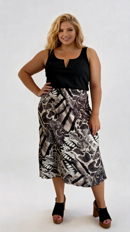 Ψηλόμεση φούστα midi plus size, pencil σε εμπριμέ animal print γκρι με ελαστικό ύφασμα που αγκαλιάζει την κοιλιά, με επένδυση ελαστική.Φοριέται το χειμώνα και το καλοκαίρι με μπότες, πέδιλα ή γόβες, ανάλογα την εποχή και την περίσταση!