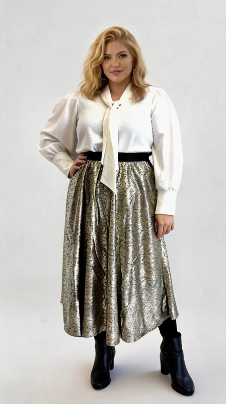 Plus size φούστα αμπιγιέ ψηλόμεση μάξι σε χρυσό, μαύρο χρώμα - FPS117 | Candiashop Boutique, Plus size φούστα αμπιγιέ ψηλόμεση μάξι σε χρυσό, μαύρο χρώμα. Ιδανικός συνδυασμός με μπλούζα σατέν μαύρο top!