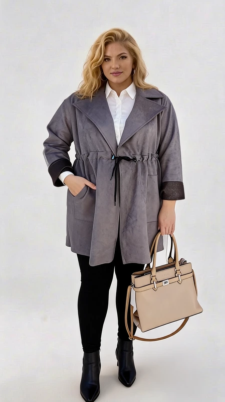 Plus size ημίπαλτο γυναικείο γκρι - PPS121 | Candiashop Boutique, Plus size ημίπαλτο γυναικείο γκρι, μεσάτο, σε κλασική γραμμή. Από ύφασμα αλκαντάρα. Πάρα πολύ μαλακό και στυλάτο!