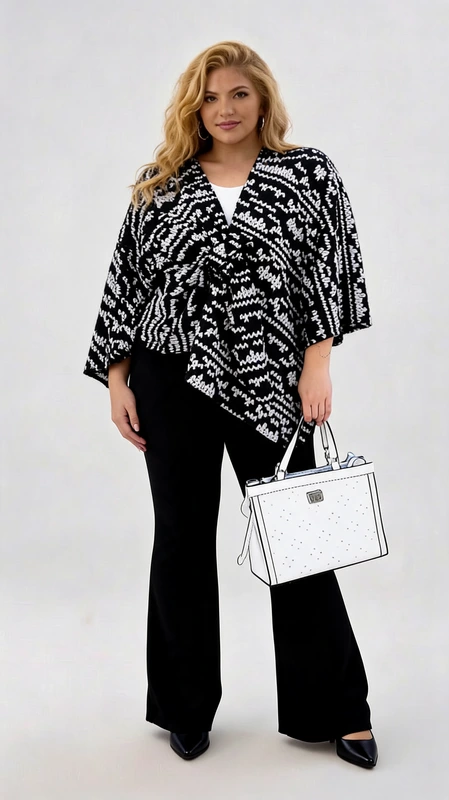 Plus size κάπα γυναικεία σε χρώμα μαύρο άσπρο - CPSS105 | Candiashop Boutique, Plus size κάπα γυναικεία σε χρώμα άσπρο και μαύρο, με θηλιά. Εύκολη και βολική, ελαφριά και πολύ στυλάτη!