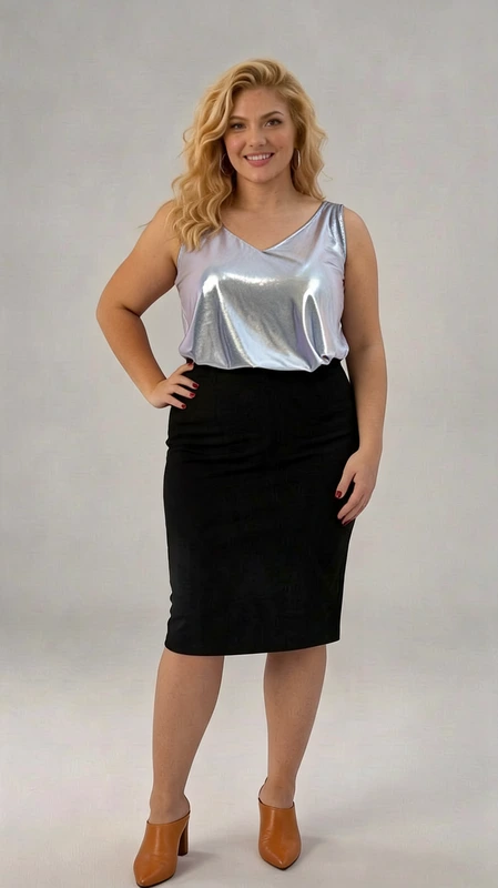 Το plus size lingerie top ασημί είναι ιδανικό μεσοφόρι για όλες τις εποχές του χρόνου. Από βισκόζη ελαστική και δαντέλα. Διάλεξε το αγαπημένο σου χρώμα και φώτισε το σκούρο κοστούμι σου!