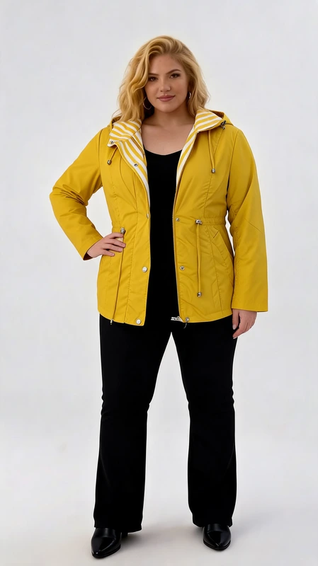 Plus size μπουφάν γυναικείο σε κίτρινο χρώμα - MPS108 | Candiashop Boutique, Plus size αντιανεμικό αδιάβροχο μπουφάν γυναικείο σε κίτρινο χρώμα με κουκούλα αποσπώμενη. Κλείνει με φερμουάρ.
