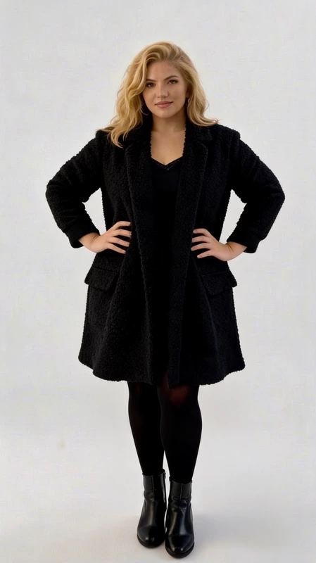 Plus size παλτό γυναικείο μακρύ, σε χρώμα μαύρο - PPS143 | Candiashop Boutique, Κομψό παλτό σε μαύρο χρώμα, ιδανικό για τις κρύες μέρες του χειμώνα αλλά και για επαγγελματικές εμφανίσεις. Η μοντέρνα γραμμή του με το ελαφρώς ασύμμετρο τελείωμα προσθέτει μια διακριτικά κομψή πινελιά στο συνολικό σχεδιασμό. Διαθέτει μακριά μανίκια και χαλαρή εφαρμογή που κολακεύει κάθε σωματότυπο, ενώ το μήκος του φτάνει λίγο πάνω από το γόνατο, προσφέροντας άνεση και στυλ. Το υφασμάτινο παλτό συνδυάζεται τέλεια με φορέματα και φούστες για επίσημες περιστάσεις, αλλά και με παντελόνια για καθημερινές εμφανίσεις στο γραφείο. Οι λειτουργικές τσέπες στο μπροστινό μέρος προσθέτουν πρακτικότητα, ενώ η απαλή υφή του υφάσματος εξασφαλίζει άνεση καθ' όλη τη διάρκεια της ημέρας. Η διαχρονική του σχεδίαση το καθιστά απαραίτητο κομμάτι για κάθε γυναικεία γκαρνταρόμπα, καθώς μπορεί να φορεθεί για πολλές σεζόν χωρίς να χάσει το στυλ του.