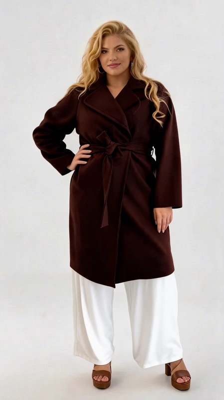 Plus size παλτό γυναικείο μακρύ, μεσάτο, σε χρώμα καφέ - PPS135 | Candiashop Boutique, Plus size παλτό γυναικείο μακρύ, μεσάτο, σε χρώμα καφέ από ύφασμα μπουκλέ αφοδράριστο, πάρα πολύ μαλακό. Ζεστό, ελαφρύ και πολύ στυλάτο!
