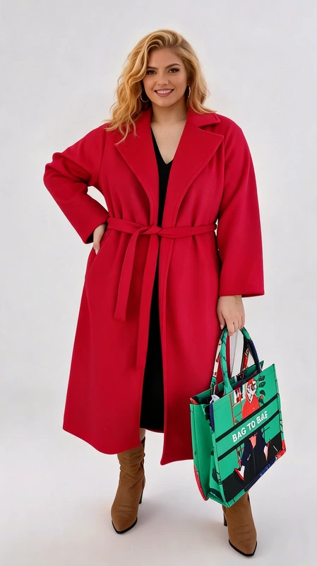 Plus size κόκκινο παλτό γυναικείο μακρύ, μεσάτο, σε κλασική γραμμή. Από ύφασμα αλκαντάρα. Πάρα πολύ μαλακό, ελαστικό και στυλάτο!