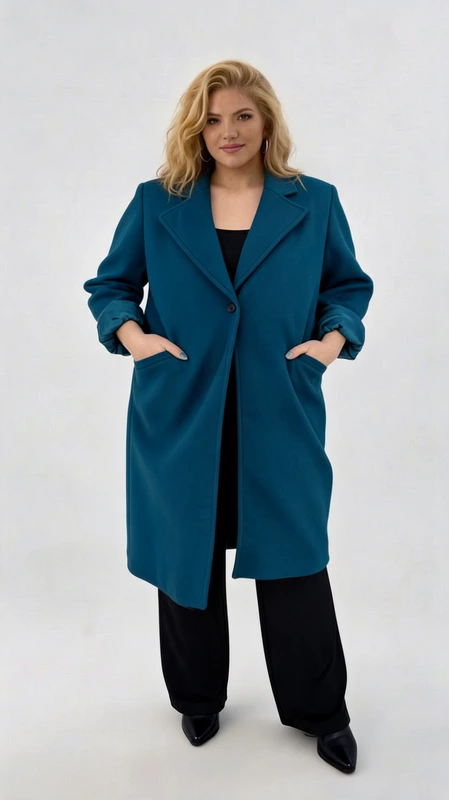 Plus size παλτό γυναικείο μακρύ, μεσάτο, σε χρώμα μαύρο πετρόλ  - PPS107 | Candiashop Boutique, Plus size παλτό γυναικείο μακρύ, μεσάτο, πετρόλ, oversized, σε κλασική γραμμη. Από μοχέρ ύφασμα φοδραρισμένο. Πάρα πολύ ζεστό και πολύ στυλάτο!