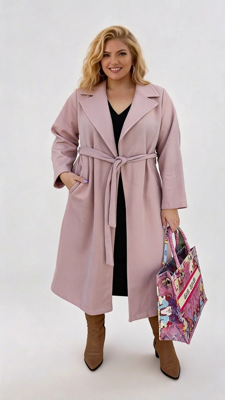 Plus size παλτό γυναικείο μακρύ, μεσάτο, ροζ ανοιχτό - PPS126 | Candiashop Boutique, Plus size ροζ ανοιχτό παλτό γυναικείο μακρύ, μεσάτο, σε κλασική γραμμή. Από ύφασμα αλκαντάρα. Πάρα πολύ μαλακό, ελαστικό και στυλάτο!