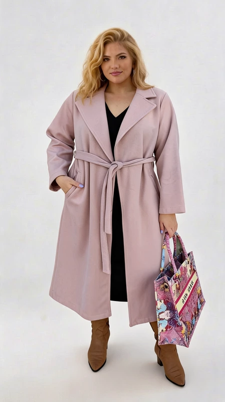 Plus size παλτό γυναικείο μακρύ, μεσάτο, ροζ ανοιχτό - PPS126 | Candiashop Boutique, Plus size ροζ ανοιχτό παλτό γυναικείο μακρύ, μεσάτο, σε κλασική γραμμή. Από ύφασμα αλκαντάρα. Πάρα πολύ μαλακό, ελαστικό και στυλάτο!