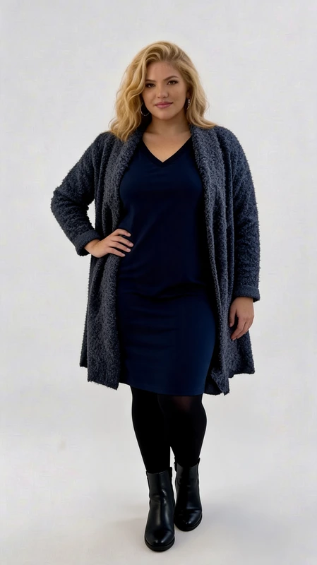 Plus size παλτό γυναικείο μακρύ, σε χρώμα μπλε - PPS140 | Candiashop Boutique, Κομψό χειμερινό παλτό σε γοητευτική απόχρωση γκρι-μπλε μελανζέ, ιδανικό για τις κρύες μέρες του χειμώνα. Το φαρδύ, oversized σχέδιο με τους χαλαρούς ώμους προσφέρει άνεση και στυλ, ενώ το μαλακό υφασμάτινο μείγμα εξασφαλίζει ζεστασιά χωρίς να προσθέτει όγκο. Διαθέτει φαρδύ γιακά που πέφτει χαλαρά στο μπροστινό μέρος, δημιουργώντας μια κολακευτική σιλουέτα. Συνδυάζεται τέλεια με βασικά κομμάτια της γκαρνταρόμπας σας, όπως το βαθύ μπλε φόρεμα που φαίνεται στην εικόνα, αλλά και με τζιν, παντελόνια ή φούστες. Τα μανίκια επιτρέπουν την επίδειξη κοσμημάτων ή ρολογιών, ενώ η μεσαίου μήκους κοπή του είναι ιδανική για καθημερινές εμφανίσεις στο γραφείο, βραδινές εξόδους ή περιστασιακές συναντήσεις. Ολοκληρώστε την εμφάνισή σας με μαύρες μπότες και καλσόν για έναν διαχρονικό, κομψό συνδυασμό που δεν περνά απαρατήρητος.