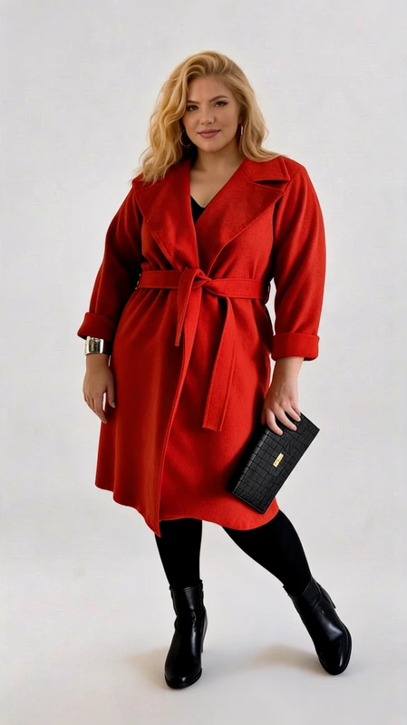 Plus size παλτό γυναικείο μακρύ, σε χρώμα πορτοκαλί - PPS144 | Candiashop Boutique, Αυτό το κομψό παλτό σε πορτοκαλί χρώμα είναι η τέλεια προσθήκη στη χειμερινή σας γκαρνταρόμπα. Με την κλασική γραμμή του και το μεσαίο μήκος, προσφέρει μια διαχρονική κομψότητα που δεν περνάει απαρατήρητη. Η ζώνη στη μέση τονίζει τη σιλουέτα, ενώ ο φαρδύς γιακάς δημιουργεί ένα κολακευτικό ντεκολτέ σε σχήμα V. Τα μανίκια τριών τετάρτων με αναδιπλούμενες μανσέτες προσθέτουν μια μοντέρνα πινελιά. Το παλτό είναι ιδανικό για καθημερινές εξόδους αλλά και επίσημες περιστάσεις. Συνδυάζεται άψογα με μαύρο καλσόν και μποτάκια για ένα κομψό χειμερινό σύνολο, ενώ μπορεί να φορεθεί και με τζιν για πιο casual εμφανίσεις. Το λαμπερό κόκκινο χρώμα του ζωντανεύει κάθε outfit και φωτίζει τις γκρίζες χειμωνιάτικες μέρες. Κατασκευασμένο από υψηλής ποιότητας ύφασμα, προσφέρει ζεστασιά και άνεση, ενώ η απλή αλλά κομψή του σχεδίαση το καθιστά διαχρονικό κομμάτι που θα απολαμβάνετε για πολλές σεζόν.