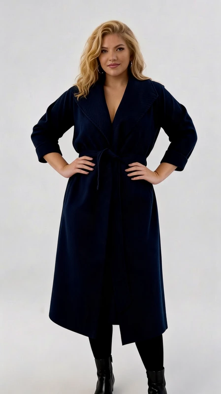 Plus size παλτό γυναικείο μακρύ, σε χρώμα σκούρο μπλε - PPS145 | Candiashop Boutique, Κομψό γυναικείο παλτό σε βαθύ navy blue χρώμα που αποπνέει διαχρονική κομψότητα και στυλ. Διαθέτει χαλαρή γραμμή με φαρδιά πέτα και ζώνη στη μέση που τονίζει τη σιλουέτα, προσφέροντας μια θηλυκή εμφάνιση. Το μήκος του φτάνει κάτω από το γόνατο, κάνοντάς το ιδανικό για πολλαπλές περιστάσεις. Αυτό το κομψό παλτό μπορεί εύκολα να συνδυαστεί με επαγγελματικά ή καθημερινά σύνολα. Φορέστε το πάνω από ένα μαύρο φόρεμα για το γραφείο ή συνδυάστε το με τζιν και μπότες για μια κομψή καθημερινή εμφάνιση. Το λιτό σχέδιο και η εύκολη εφαρμογή το καθιστούν βασικό κομμάτι για κάθε γυναικεία γκαρνταρόμπα. Η ποιοτική κατασκευή του εξασφαλίζει άνεση και ανθεκτικότητα, ενώ το βαθύ μπλε χρώμα του είναι εύκολο να συνδυαστεί και παραμένει διαχρονικό. Ιδανικό για τις μεταβατικές εποχές της άνοιξης και του φθινοπώρου, αλλά και για ήπιους χειμερινούς μήνες με τα κατάλληλα στρώματα ρούχων από μέσα.