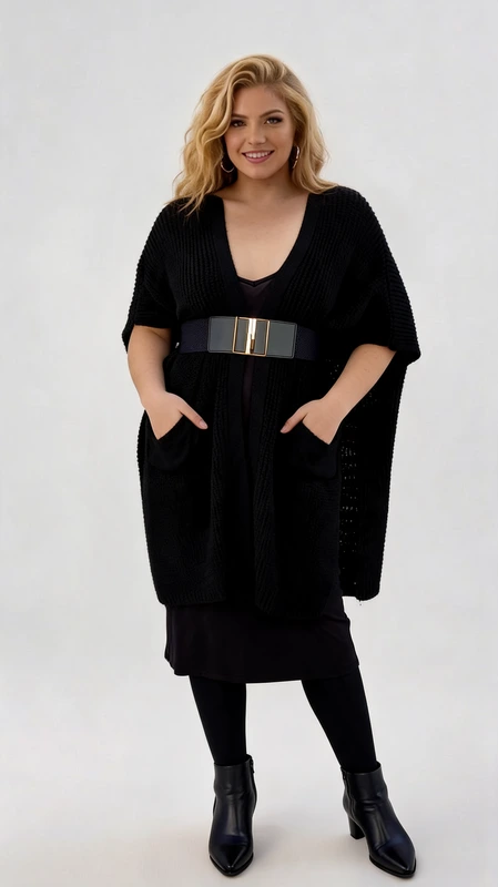 Plus size ζακέτα καζάκα γυναικεία μαύρη πλεκτή. Κατάλληλη για όλες τις εποχές!