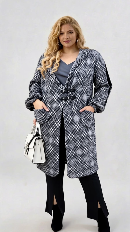 Plus size ζακέτα γυναικεία μακριά σε χρώμα γκρι - ΖPS120 | Candiashop Boutique, Plus size ζακέτα γυναικεία μακριά με κουκούλα γκρι καρό. Κατάλληλη για όλες τις εποχές!