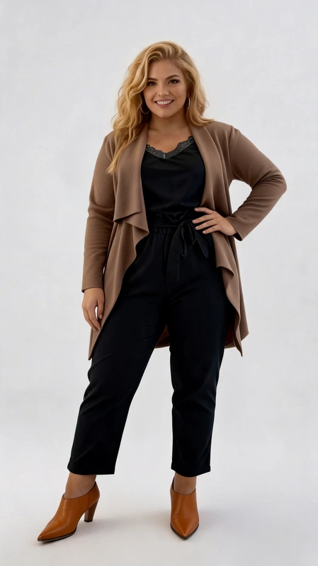 Plus size ασύμμετρη ζακέτα μακριά σε καφέ χρώμα. Αποτελείται από πολύ λεπτό μαλακό ελαστικό ύφασμα. Ελαφριά και πολύ στυλάτη!