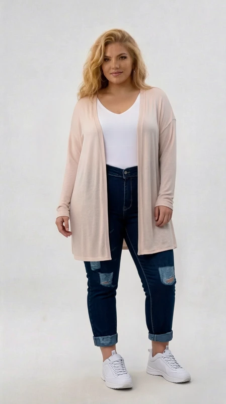 Plus size ζακέτα γυναικεία μακριά σε ροζ χρώμα - ΖPS104 | Candiashop Boutique, Plus size ροζ ζακέτα γυναικεία μακριά, σε ίσια γραμμή. Αποτελείται από πολύ λεπτό πλεκτό, ελαφρύ και πολύ στυλάτο!