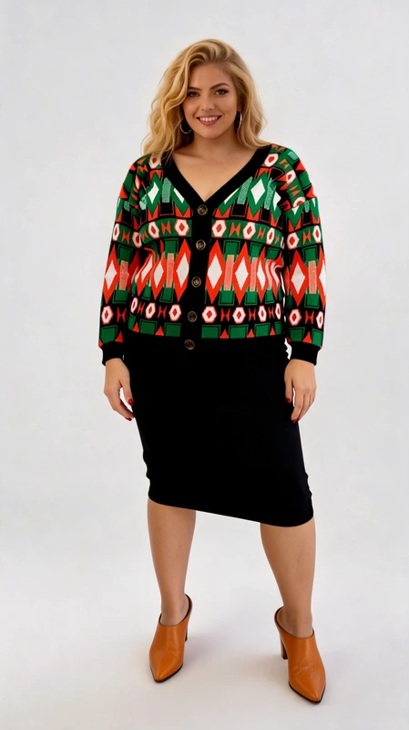 Plus size ζακέτα γυναικεία μάλλινη κλασική σε χρώμα πράσινο πορτοκαλί, κλείνει με κουμπιά. Ελαφριά και πολύ στυλάτη!