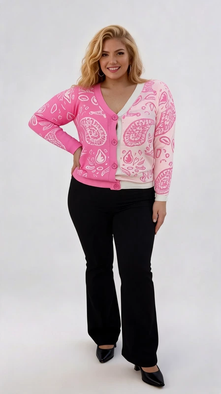 Plus size ζακέτα γυναικεία μάλλινη κοντή μεσάτη ροζ. Ιδανικός συνδυασμός με τζιν.