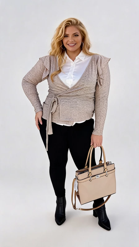 Plus size ζακέτα καζάκα γυναικεία κρεμ καφέ κρουαζέ. Κατάλληλη για όλες τις εποχές!