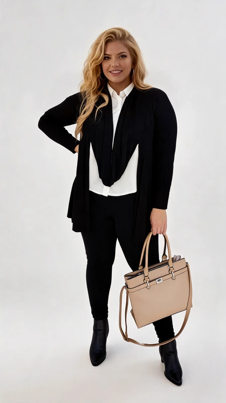 Plus size ζακέτα γυναικεία μαύρη. Από βισκόζη με διακοσμητικό φουλάρι στο ίδιο χρώμα και ύφασμα.