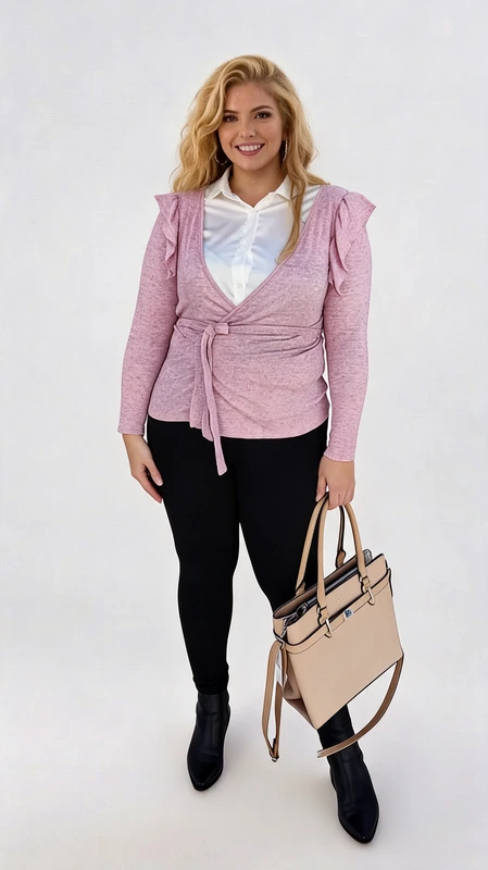 Plus size ζακέτα καζάκα γυναικεία ροζ κρουαζέ. Κατάλληλη για όλες τις εποχές!