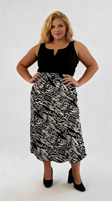 Ψηλόμεση φούστα animal print με λάστιχο στη μέση plus size - FPS146 | Candiashop Boutique, Αυτή η κομψή φούστα ασπρόμαυρη φούστας με animal print μοτίβο θα σας εντυπωσιάσει. Με το ζωηρό μοτίβο ζέβρας και λεοπάρ σε λευκό και μαύρο, χαρίζει μια δυναμική και θηλυκή εμφάνιση, ενώ η άνετη γραμμή της επιτρέπει ελευθερία κινήσεων. Ιδανική για καλοκαιρινές βραδινές εξόδους, κοκτέιλ πάρτι ή ακόμα και για επίσημες περιστάσεις όταν συνδυαστεί με τα κατάλληλα αξεσουάρ. Μπορεί να φορεθεί με μαύρες γόβες για μια κομψή εμφάνιση ή με flat σανδάλια για πιο καθημερινό στυλ.