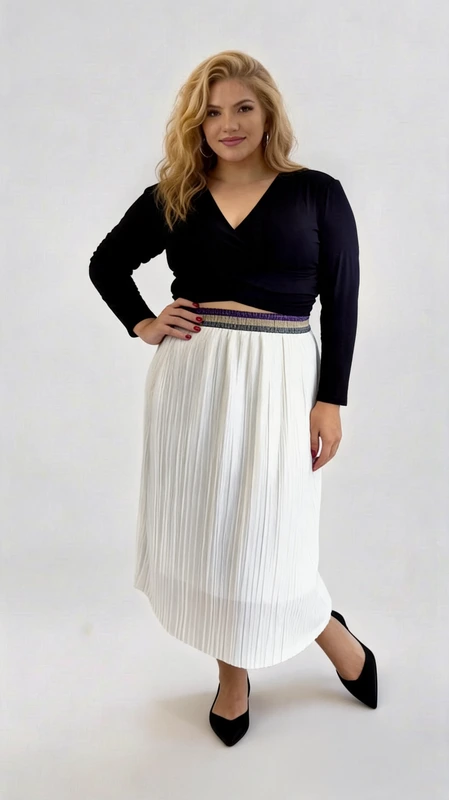 Plus size φούστα μίντι ψηλόμεση πλισέ λευκή - FPS135 | Candiashop Boutique, Ψηλόμεση φούστα μίντι πλισέ λευκή. Ιδανική για να κλέψετε τις εντυπώσεις!