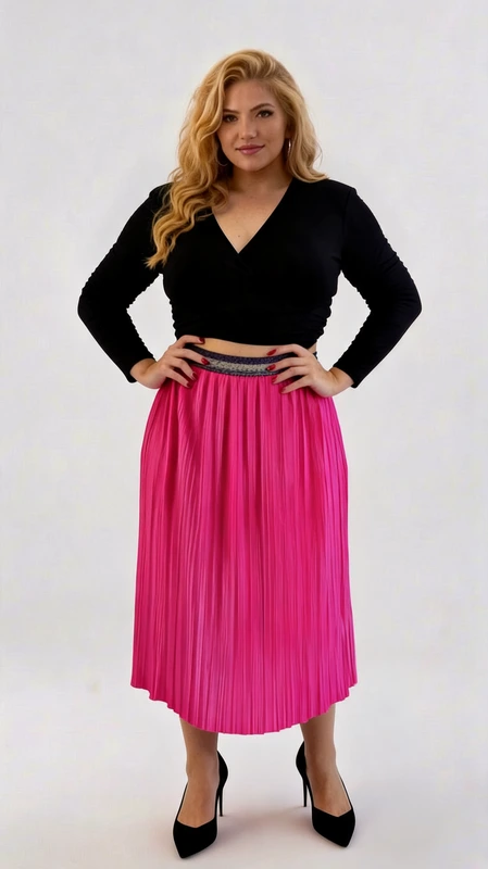 Plus size φούστα μίντι ψηλόμεση πλισέ φούξια - FPS136 | Candiashop Boutique, Ψηλόμεση φούστα μίντι πλισέ φούξια. Ιδανική για να κλέψετε τις εντυπώσεις!