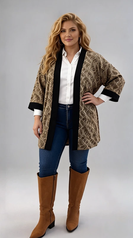 Plus size σακάκι γυναικείο μαντό σε μαύρο χρυσό χρώμα. Ιδανικό για επίσημες εμφανίσεις όλο το χρόνο! Τέλειο για όλες τις εποχές, φθινόπωρο, χειμώνα, άνοιξη αλλά και καλοκαίρι!
