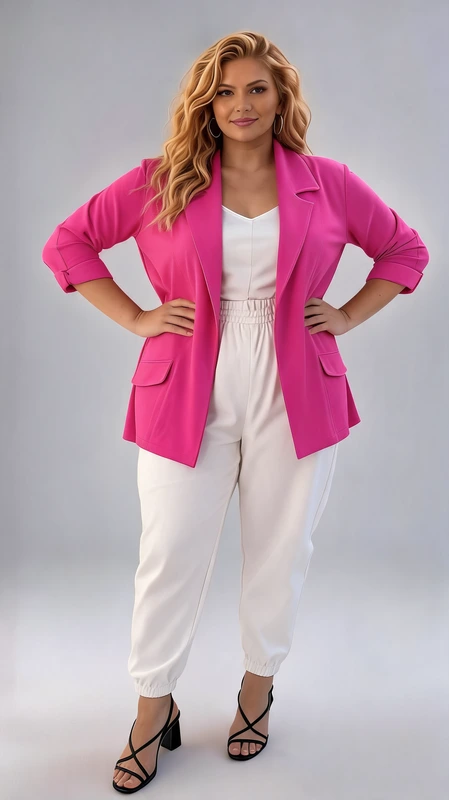 Σακάκι γυναικείο plus size σε χρώμα φούξια - SAPS123 | Candiashop Boutique, Σακάκι γυναικείο plus size σε χρώμα φούξια. Σε κλασική γραμμή, ελαστικό χωρίς φόδρα ώστε να είναι ακόμη πιο άνετο και βολικό. Ιδανικό για όλες τις εποχές!