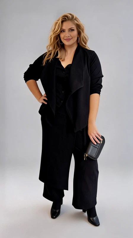 Σακάκι γυναικείο plus size μαύρο από ύφασμα σκούμπα ελαστικό με εντυπωσιακό ασύμμετρο γιακά. Ζεστό, μαλακό και ελαστικό. Ιδανικό να φορεθεί όλες τις εποχές!