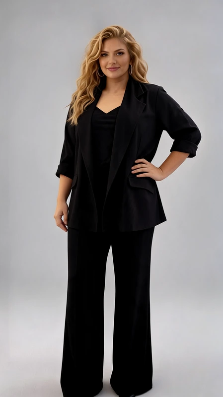 Σακάκι γυναικείο plus size μαύρο από ύφασμα σκούμπα ελαστικό σε κλασική ίσια γραμμή. Ζεστό, μαλακό και ελαστικό. Ιδανικό να φορεθεί όλες τις εποχές!