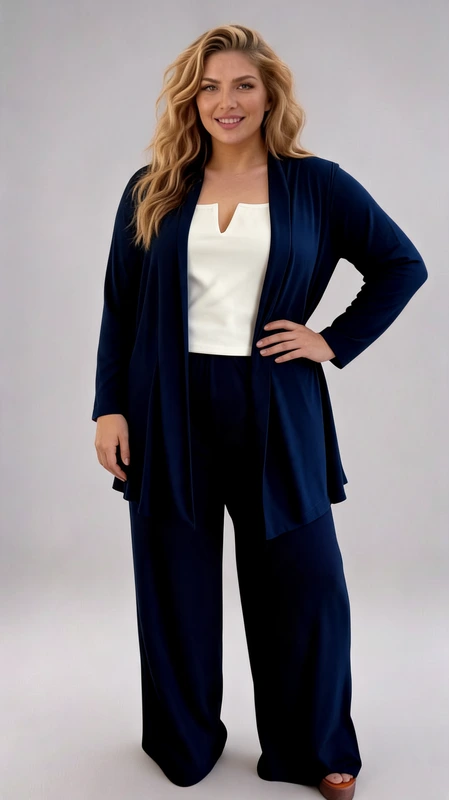 Ανακαλύψτε το τέλειο αμπιγιέ plus size σετ για την άνοιξη και το καλοκαίρι! Αυτό το κομψό σετ κιμονό παντελόνα σε χρώμα μπλε είναι κατασκευασμένο από ανάλαφρο ύφασμα και προσφέρει άνεση και στυλ. Είναι ευκολοφόρετο και ιδανικό για επίσημες εμφανίσεις όπως γάμος και βάπτιση.