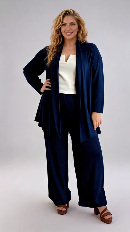 Σετ κιμονό παντελόνα plus size σε χρώμα μπλε - SKP06 | Candiashop Boutique, Ανακαλύψτε το τέλειο αμπιγιέ plus size σετ για την άνοιξη και το καλοκαίρι! Αυτό το κομψό σετ κιμονό παντελόνα σε χρώμα μπλε είναι κατασκευασμένο από ανάλαφρο ύφασμα και προσφέρει άνεση και στυλ. Είναι ευκολοφόρετο και ιδανικό για επίσημες εμφανίσεις όπως γάμος και βάπτιση.