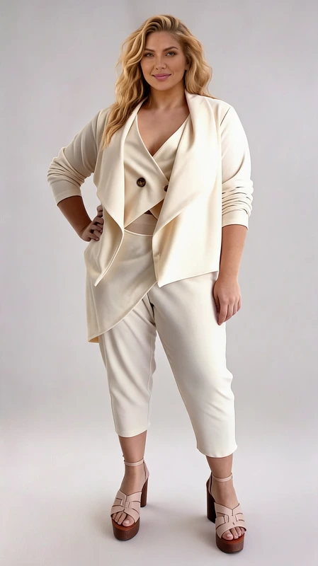 Κοστούμι γυναικείο plus size εκρού - SSP023 | Candiashop Boutique, Σετ σακάκι παντελόνι γυναικείο εκρού plus size. Κατασκευασμένο από μαλακό ύφασμα, προσφέρει άνεση και κομψότητα. Πολύ μαλακό και βολικό, φοριέται άνετα όλες τις εποχές όπως: Φθινόπωρο, Χειμώνα και Άνοιξη!