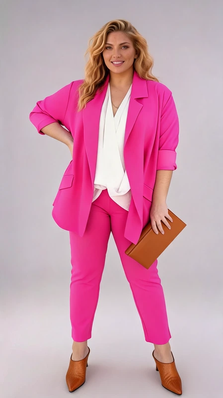 Κοστούμι γυναικείο plus size φούξια - SSP021 | Candiashop Boutique, Σετ σακάκι παντελόνι γυναικείο φούξια plus size. Κατασκευασμένο από μαλακό ύφασμα, προσφέρει άνεση και κομψότητα. Πολύ μαλακό και βολικό, φοριέται άνετα όλες τις εποχές όπως: Φθινόπωρο, Χειμώνα και Άνοιξη!