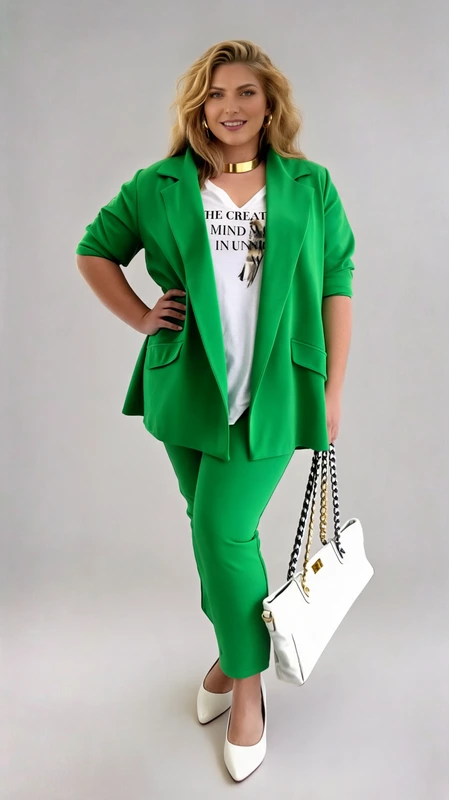 Σετ σακάκι παντελόνι γυναικείο πράσινο plus size. Κατασκευασμένο από μαλακό ύφασμα, προσφέρει άνεση και κομψότητα. Πολύ μαλακό και βολικό, φοριέται άνετα όλες τις εποχές όπως: Φθινόπωρο, Χειμώνα και Άνοιξη!