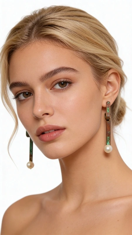 Σκουλαρίκια καρφωτά κοντά με μαργαριτάρια και χρώμα - 3976, Αυτά τα εντυπωσιακά χειροποίητα σκουλαρίκια καρφωτά με μαργαριτάρια συνδυάζουν την κλασική κομψότητα με τη σύγχρονη αισθητική. Σχεδιασμένα από την Ελληνίδα Σχεδιάστρια Κοσμημάτων Αικατερίνη Χαλκιαδάκη, αποτελούν έναν ιδανικό συνδυασμό τέχνης και στυλ που ανανεώνει κάθε εμφάνιση.
Η μοναδική geometric σιλουέτα με την πράσινη πατίνα δημιουργεί μια vintage αισθητική που ξεχωρίζει, ενώ οι λευκές πέρλες στο κάτω μέρος προσδίδουν κλασική χάρη. Ο χαλκός έχει υποστεί ειδική επεξεργασία που δημιουργεί τον χαρακτηριστικό πράσινο χρωματισμό, δίνοντας σε κάθε κόσμημα μια ξεχωριστή προσωπικότητα.
Αυτά τα κρεμαστά σκουλαρίκια είναι ιδανικά για γυναίκες που αγαπούν τα statement κοσμήματα με χαρακτήρα. Η εργονομική τους σχεδίαση εξασφαλίζει άνεση καθ' όλη τη διάρκεια της ημέρας, ενώ η ποιότητα κατασκευής εγγυάται αντοχή και διάρκεια.
Υλικό: Χαλκός 
Πέτρα: Μαργαριτάρι